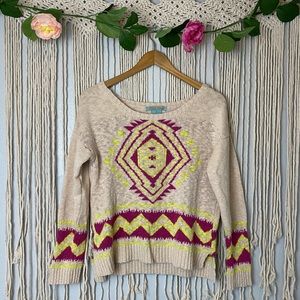 Flying Tomato Anthro Neon Aztec Knit Sweater